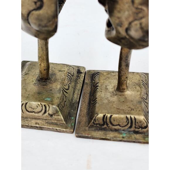 Laughing Buddha Pair Statue Figurines Brass Asian On Miniature Stand 3.5" - Picture 6 of 10